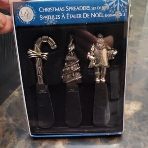Christmas Spreaders Set Of 3 Stainless Steel Knives Tree Santa Candy Cane
